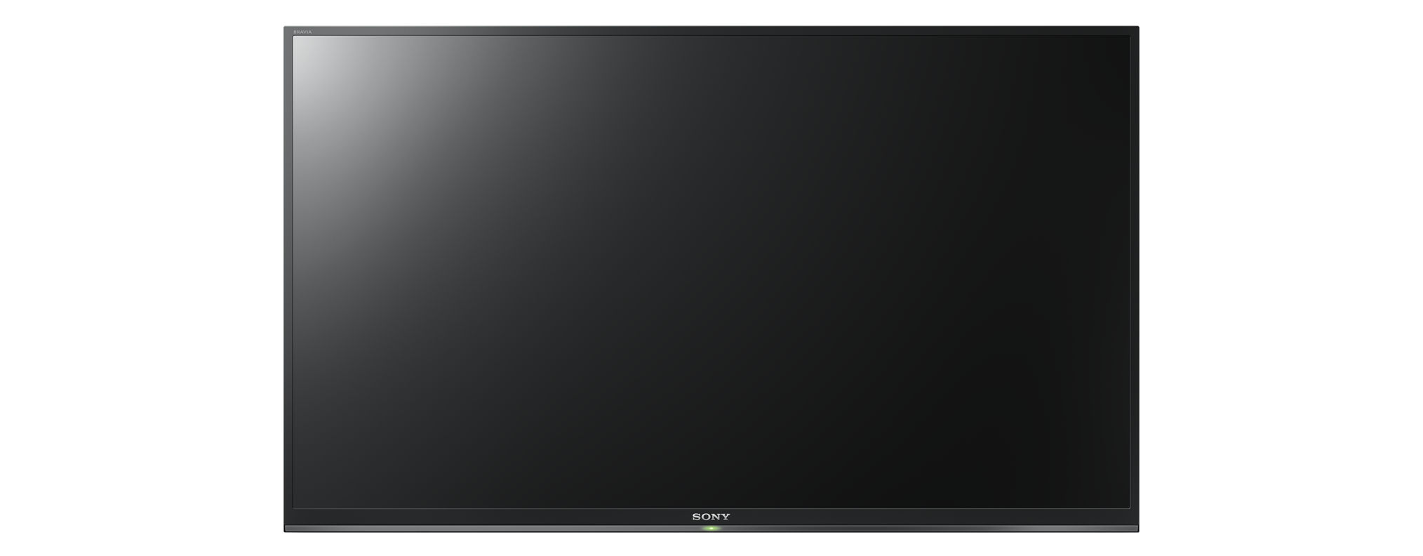 Großer schwarzer Flachbildfernseher, zentriert vor weißem Hintergrund. Sony ist unten aufgedruckt.