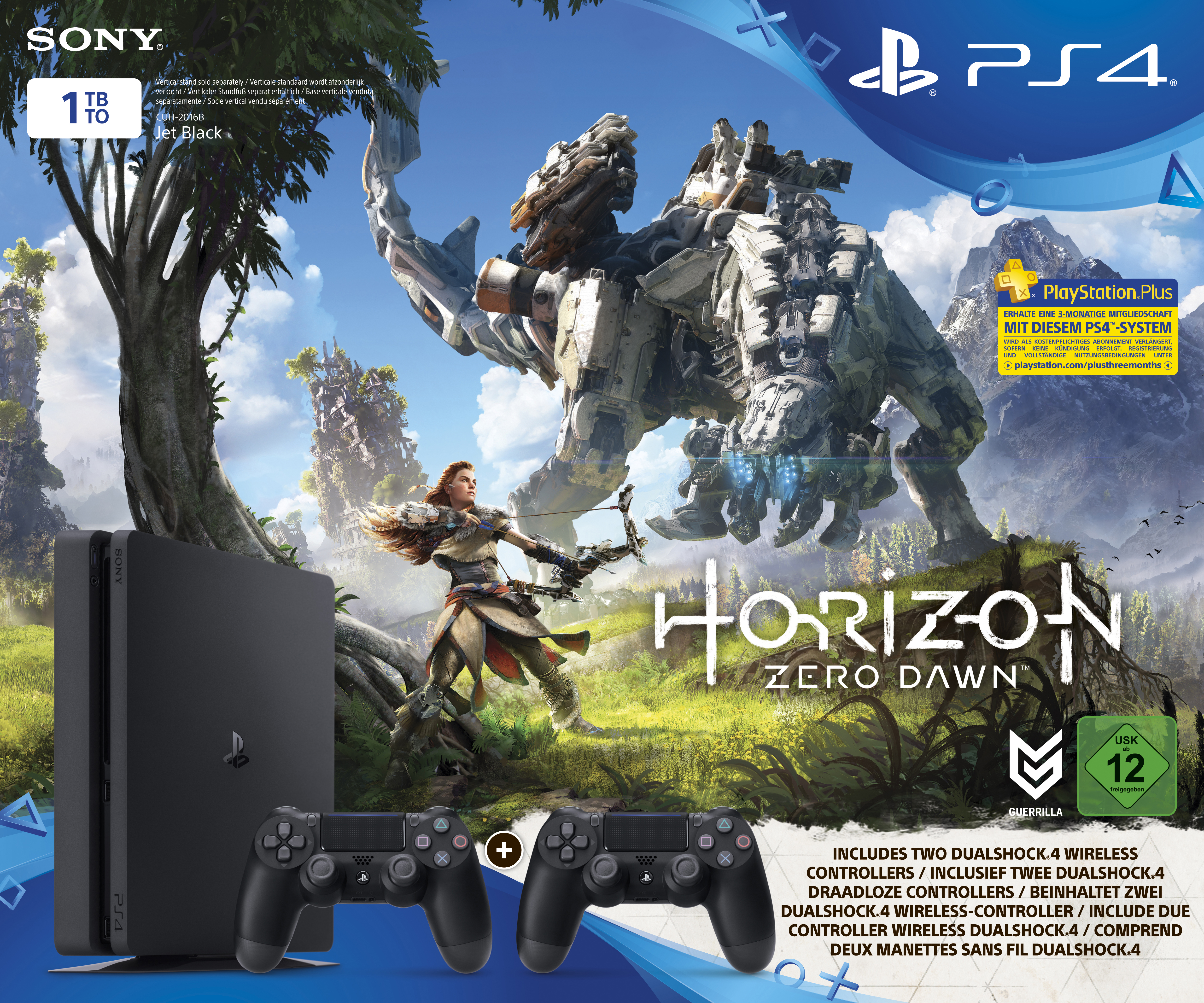 SONY PlayStation 4 Slim Konsole 1TB Schwarz + Horizon Zero Dawn inkl. 2 Controller 