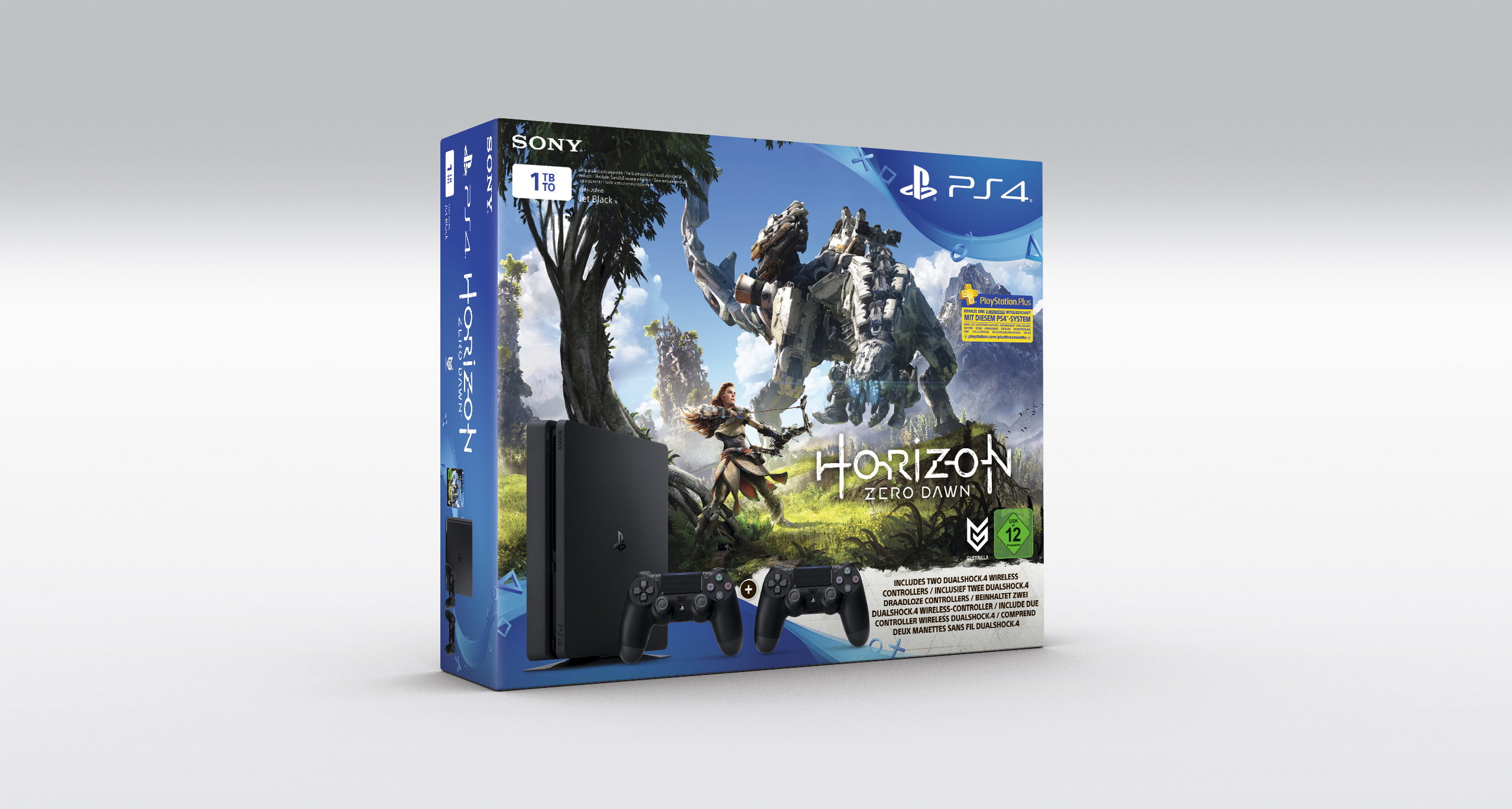SONY PlayStation 4 Slim Konsole 1TB Schwarz + Horizon Zero Dawn inkl. 2 Controller 