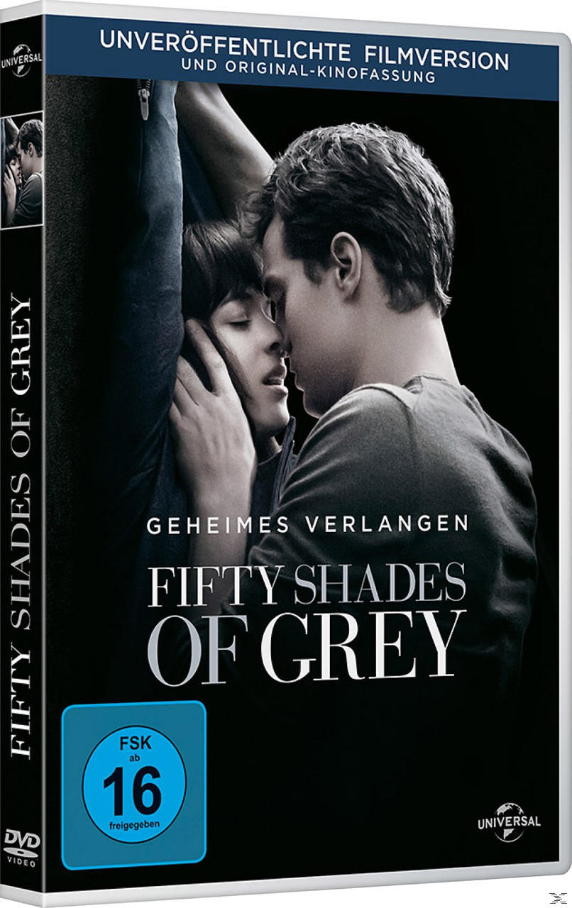 DVD-Cover für 'Fifty Shades of Grey' mit küssendem Paar. Titel und Bewertung vorhanden.