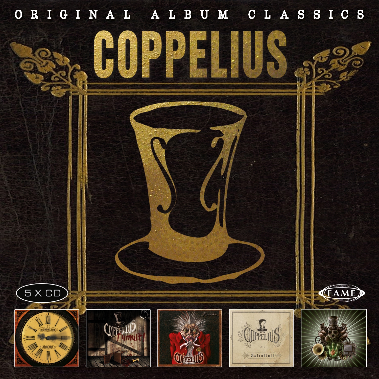 CD-Cover mit Zylinder-Illustration und anderen Albumcovern. Text: Coppelius.
