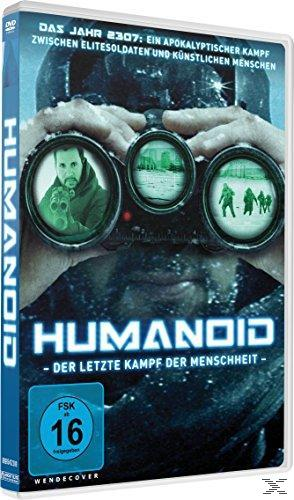 DVD-Hülle mit dem Titel "HUMANOID" in Blau mit Bildern von Soldaten.