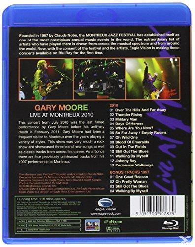 Gary Moore Live at Montreux DVD-Rückseite. Bilder von der Aufführung, Trackliste und Text.