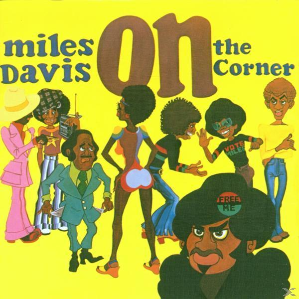 Albumcover von Miles Davis - On the Corner. Cartoonfiguren auf gelbem Hintergrund.