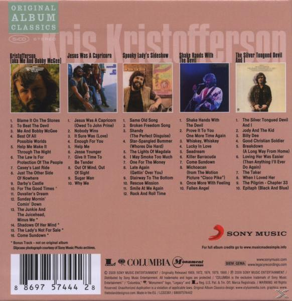 Albumcover mit Fotos von Kris Kristofferson, Songtiteln und dem Sony Music Logo.
