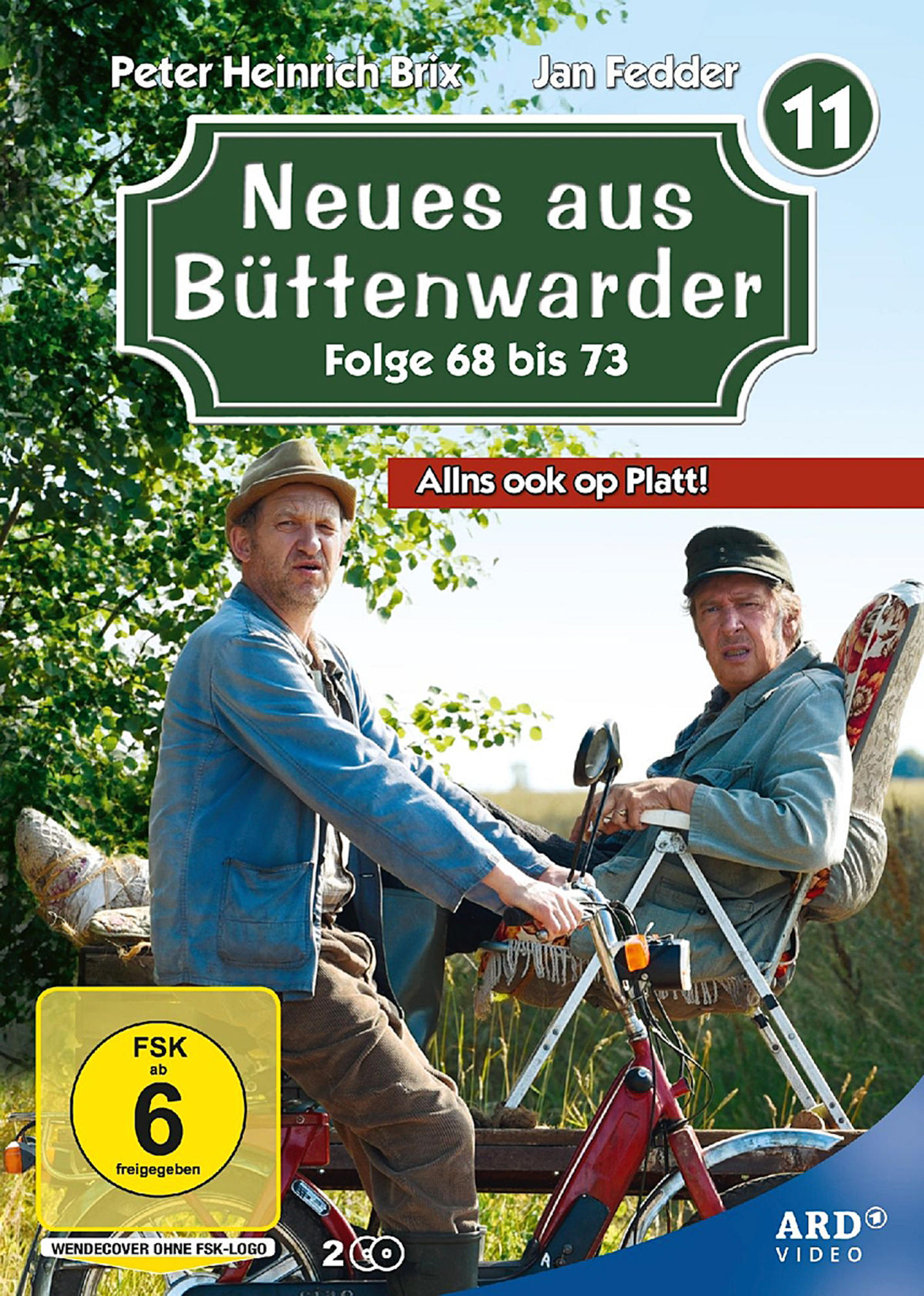 DVD-Cover mit zwei Männern auf dem Fahrrad, grünes Schild mit Titel und Bewertung. Hintergrund ist ein grünes Feld.