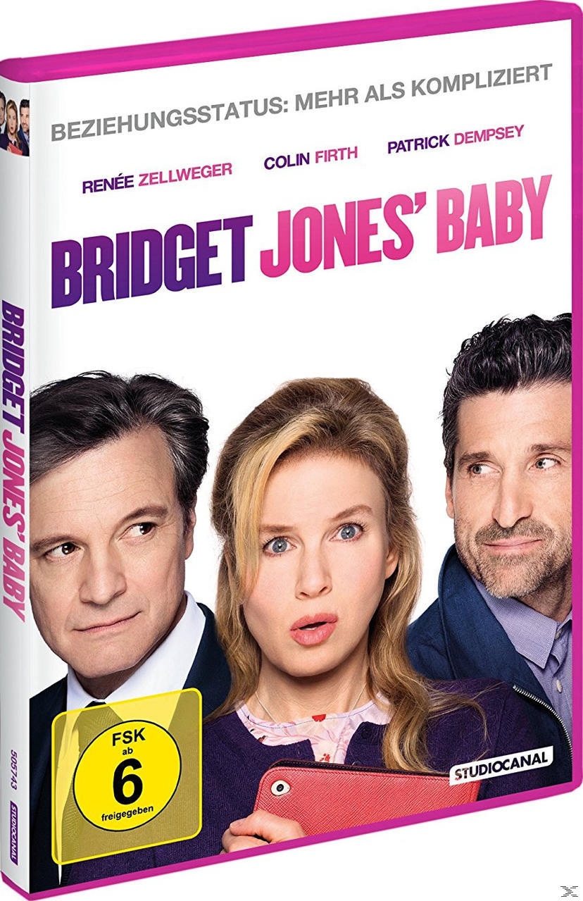 DVD-Cover von 'Bridget Jones' Baby'.  Renee Zellweger, Colin Firth und Patrick Dempsey sind auf dem Cover.