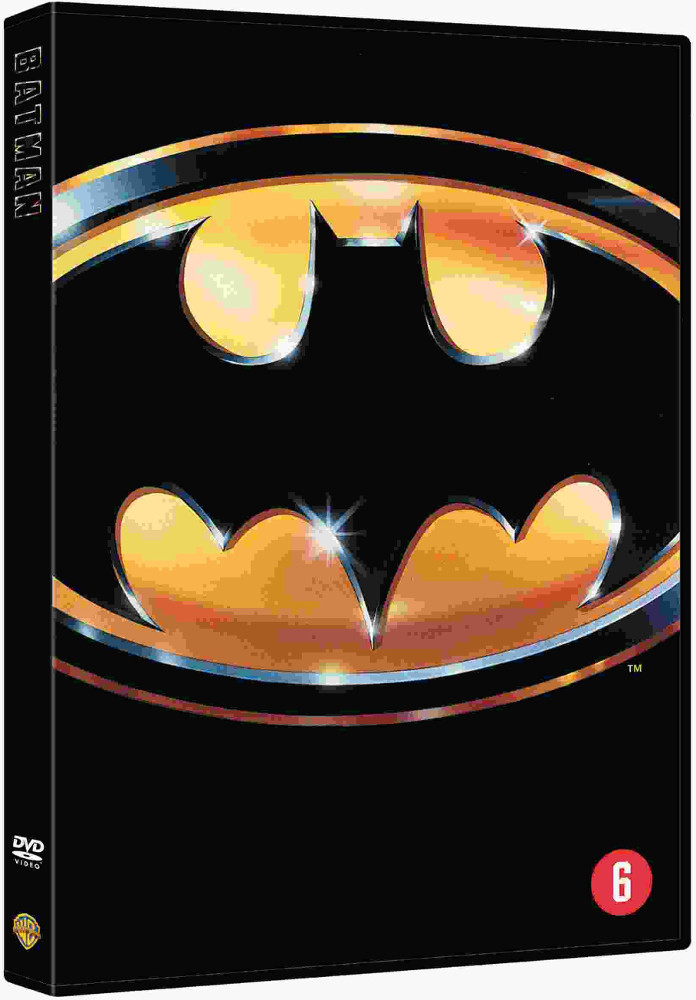 Batman DVD-hoes met Batman-logo op een zwarte achtergrond. Het logo is goudkleurig en heeft een zwarte rand.