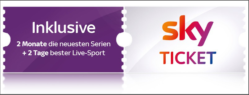 Sky-Ticket mit Text: Enthält 2 Monate die neuesten Serien + 2 Tage bester Live-Sport.