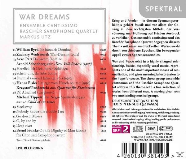 Lutz/Ensemble Cantissimo/Rascher Saxophone Quartet - War Dreams  - (CD)