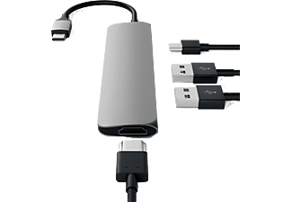SATECHI Slim USB Type-C MultiPort Adapter med 4K HDMI videoutgång och 2 USB 3.0 portar - Grå