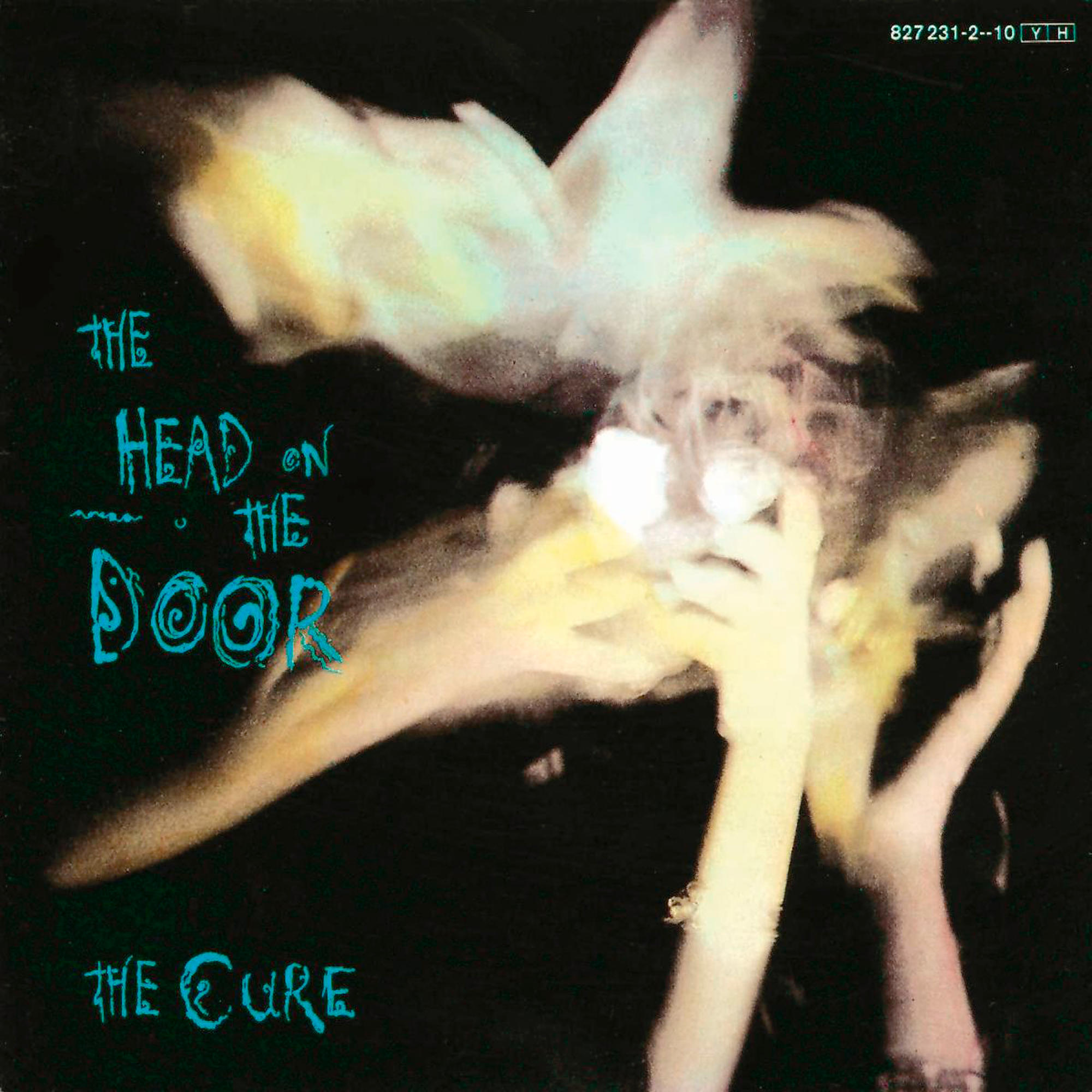 Pochette de l'album The Cure : Art abstrait avec des mains, du texte et un fond noir.