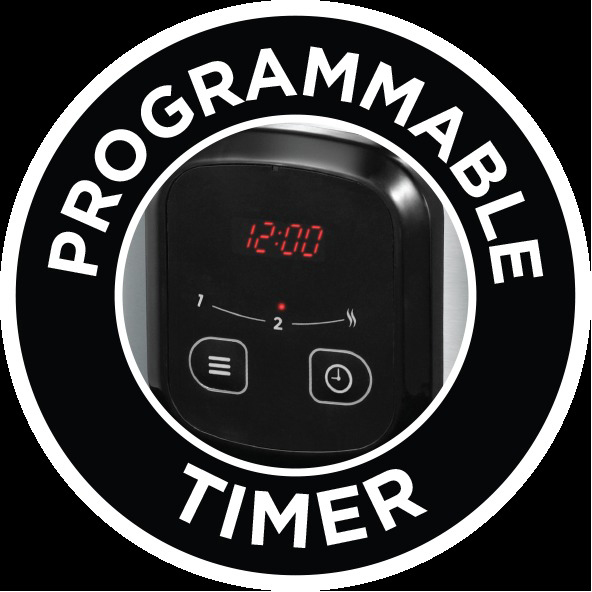 Programmierbare Zeitanzeige, schwarz mit roten Ziffern und weißem, kreisförmigem Rand.
