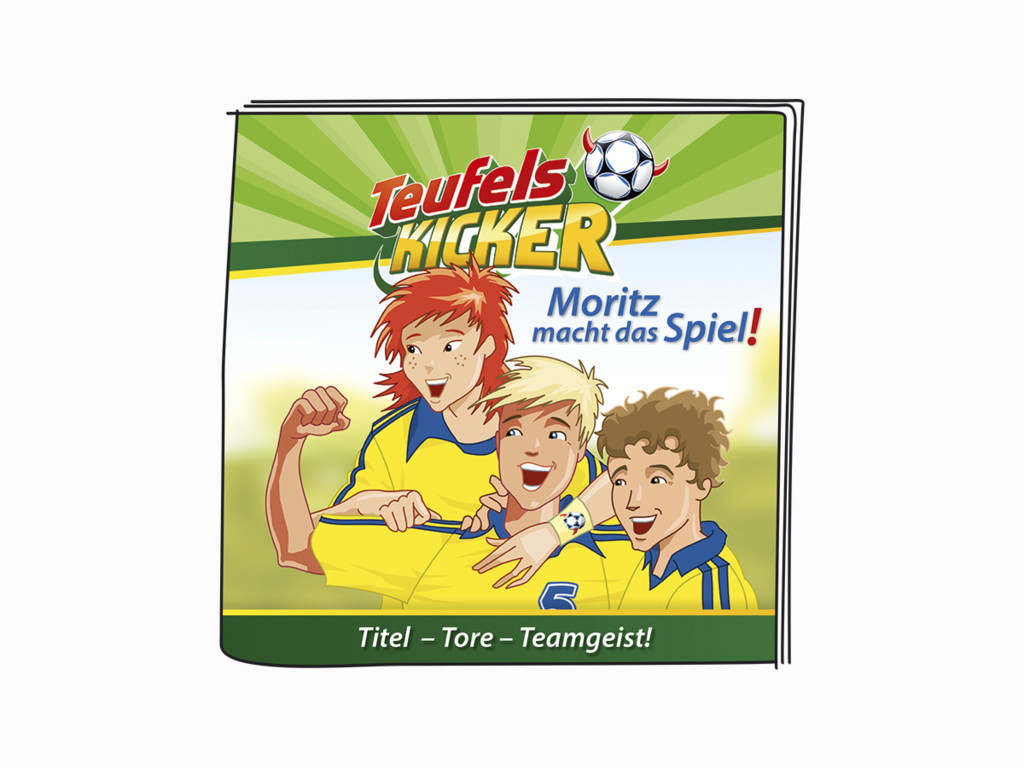 Buchcover über Fußball mit drei Cartoon-Jungen.