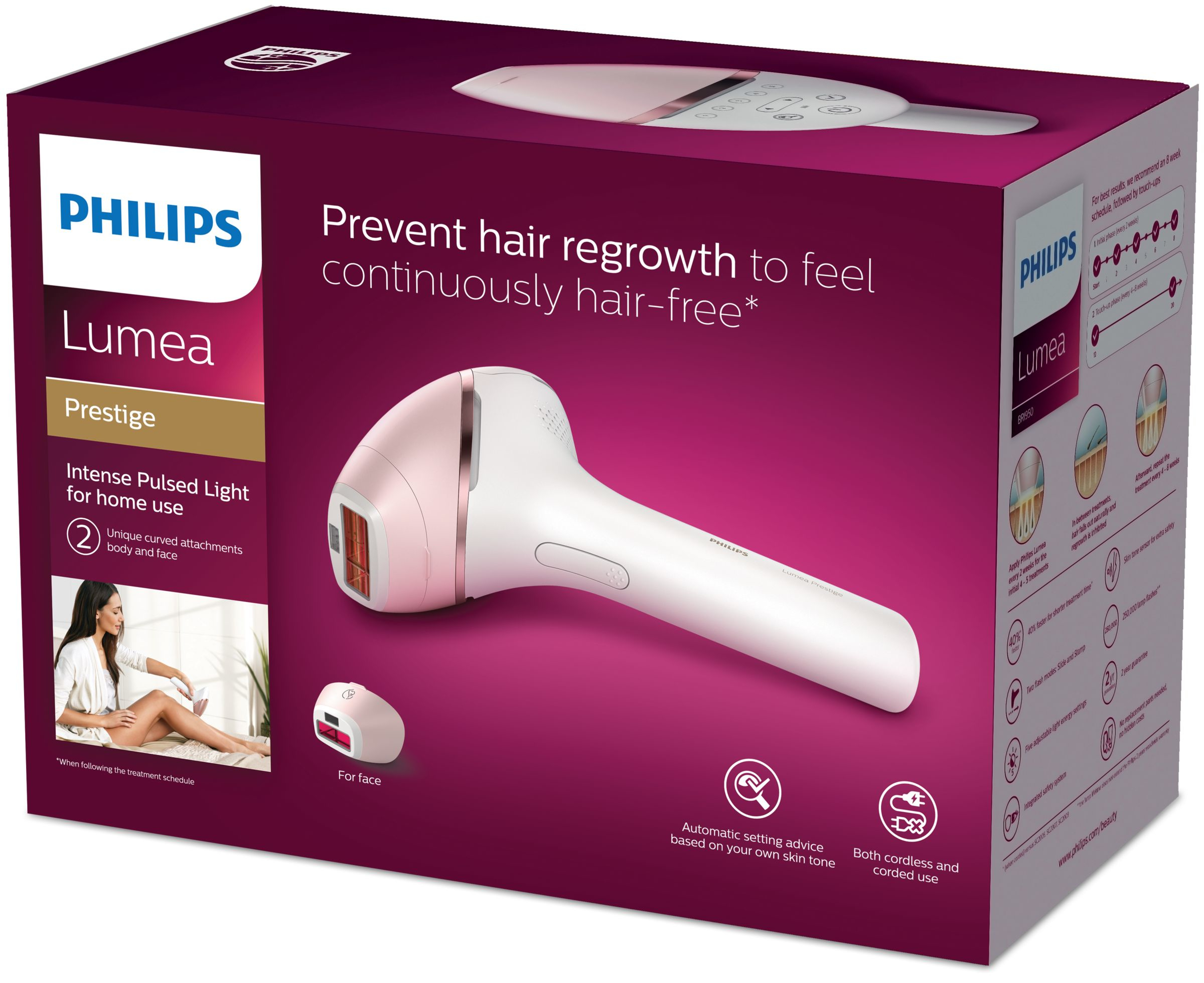 PHILIPS IPL Lumea Prestige BRI 950/00 + Microdermabrasionsgerät Visa Care SC 6240/01 IPL-Haarentfernungsgerät (Rosa, Weiß, mit , )