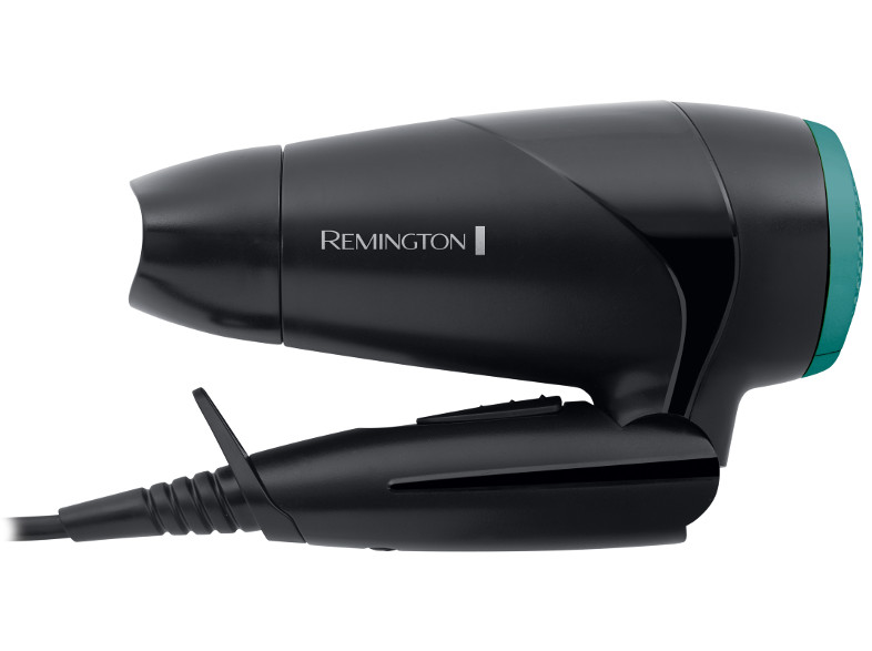 Fekete Remington hajszárító zöld akcentussal a végén, fehér háttér.