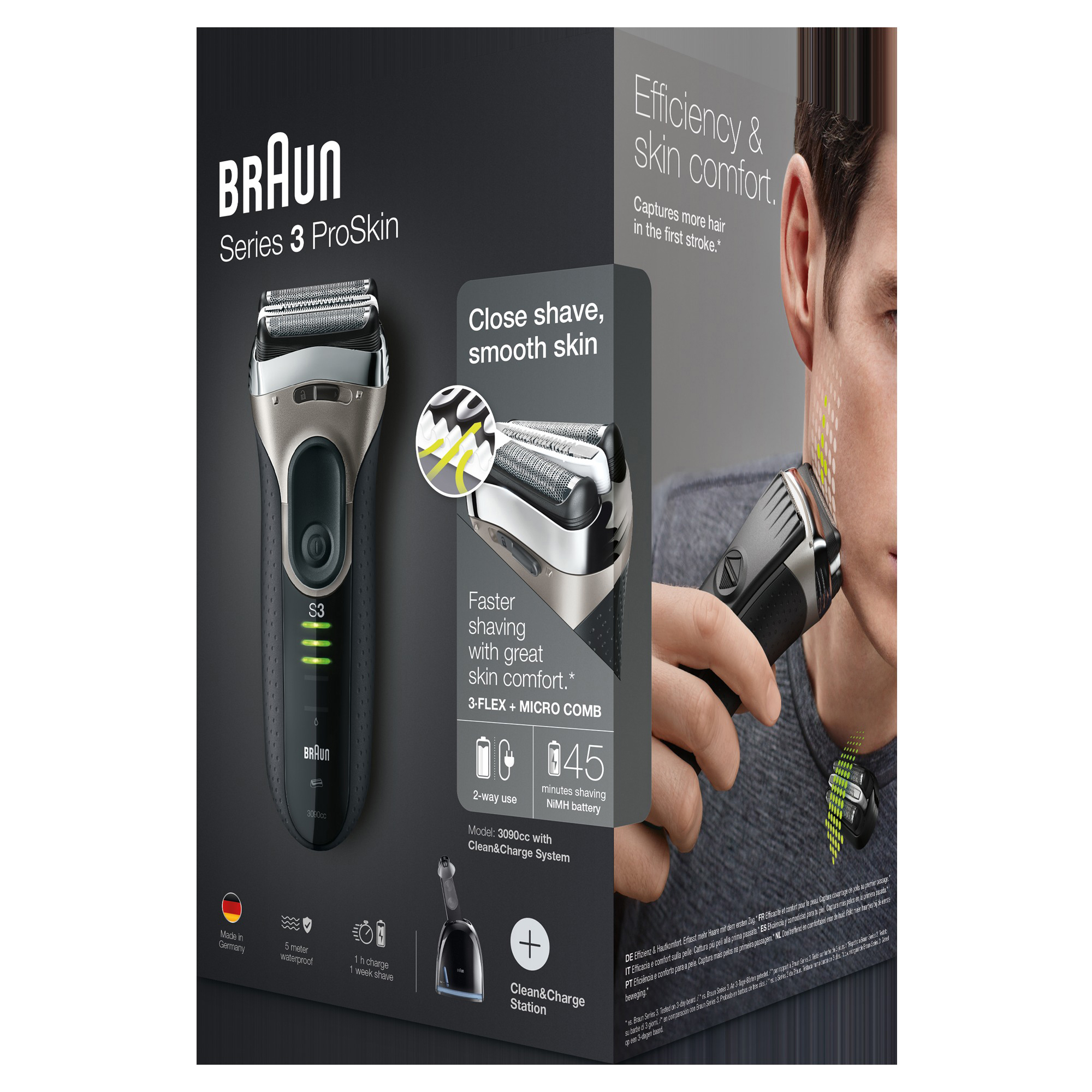 BRAUN Series 3 - 3090cc Rasierer Schwarz/Grau (SensoFoil Scherfolien, Reinigungsstation: Ja)