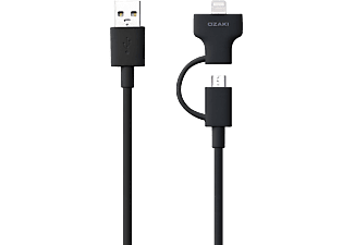 OZAKI fekete USB Lightning és Micro USB kábel (OT225BK)