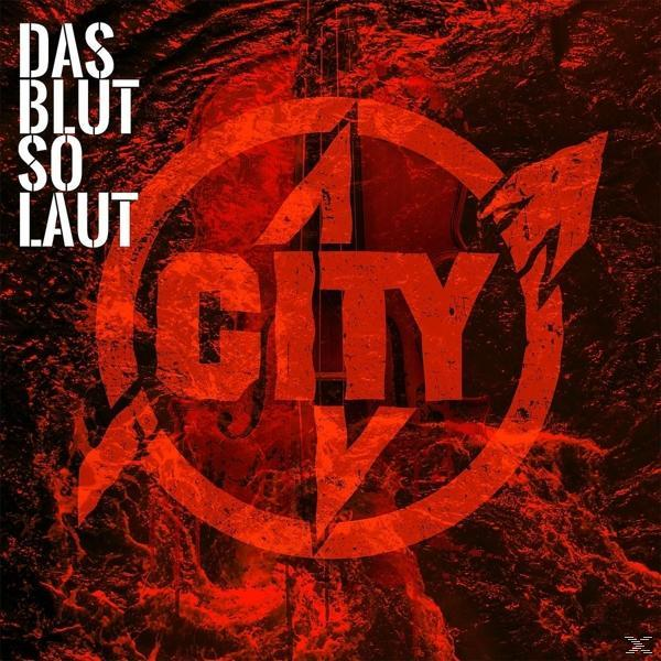 Albumcover mit rotem und schwarzem Design mit den Worten "DAS BLUT SO LAUT" und "1 CITY".