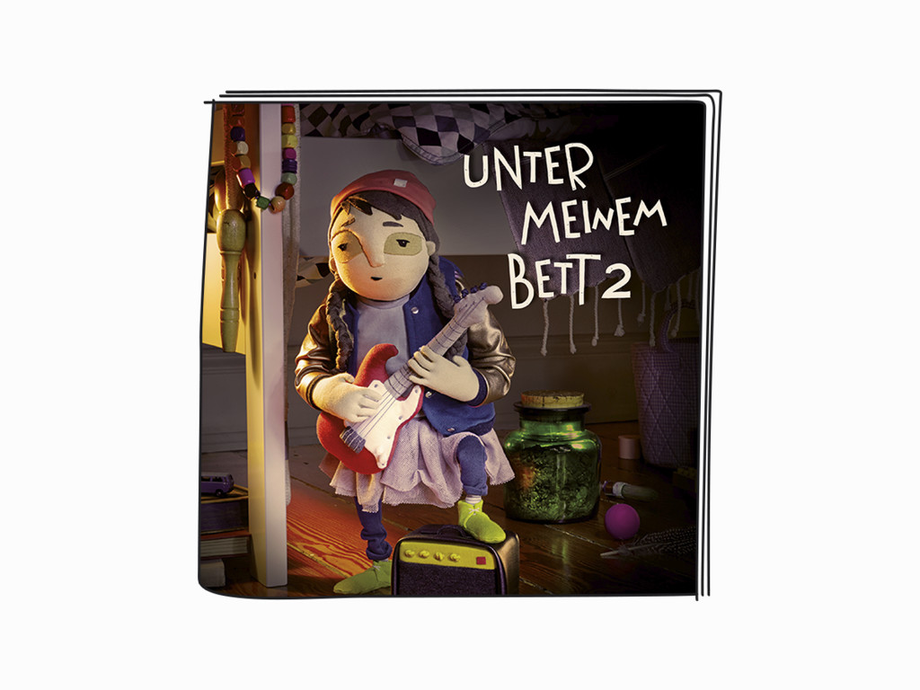 Albumcover mit einem Mädchen mit roter Gitarre und einer Band. Text: UNTER MEINEM BETT 2.