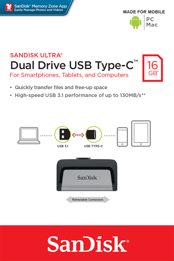 SANDISK Ultra® Dual USB Flash-Laufwerk, 16 GB, 130 MB/s