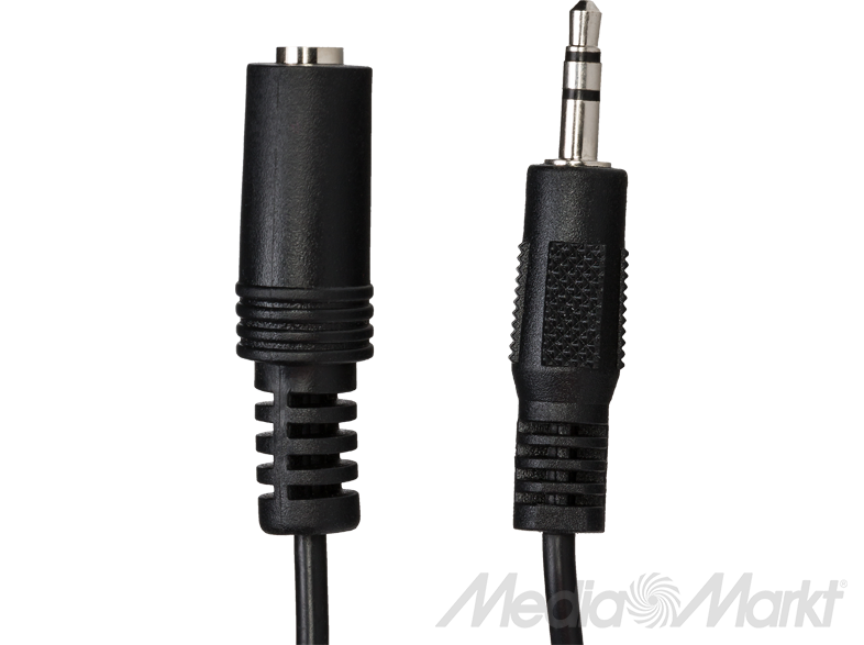 Fekete audiokábel 3,5 mm-es jack csatlakozókkal. A MediaMarkt logó látható.
