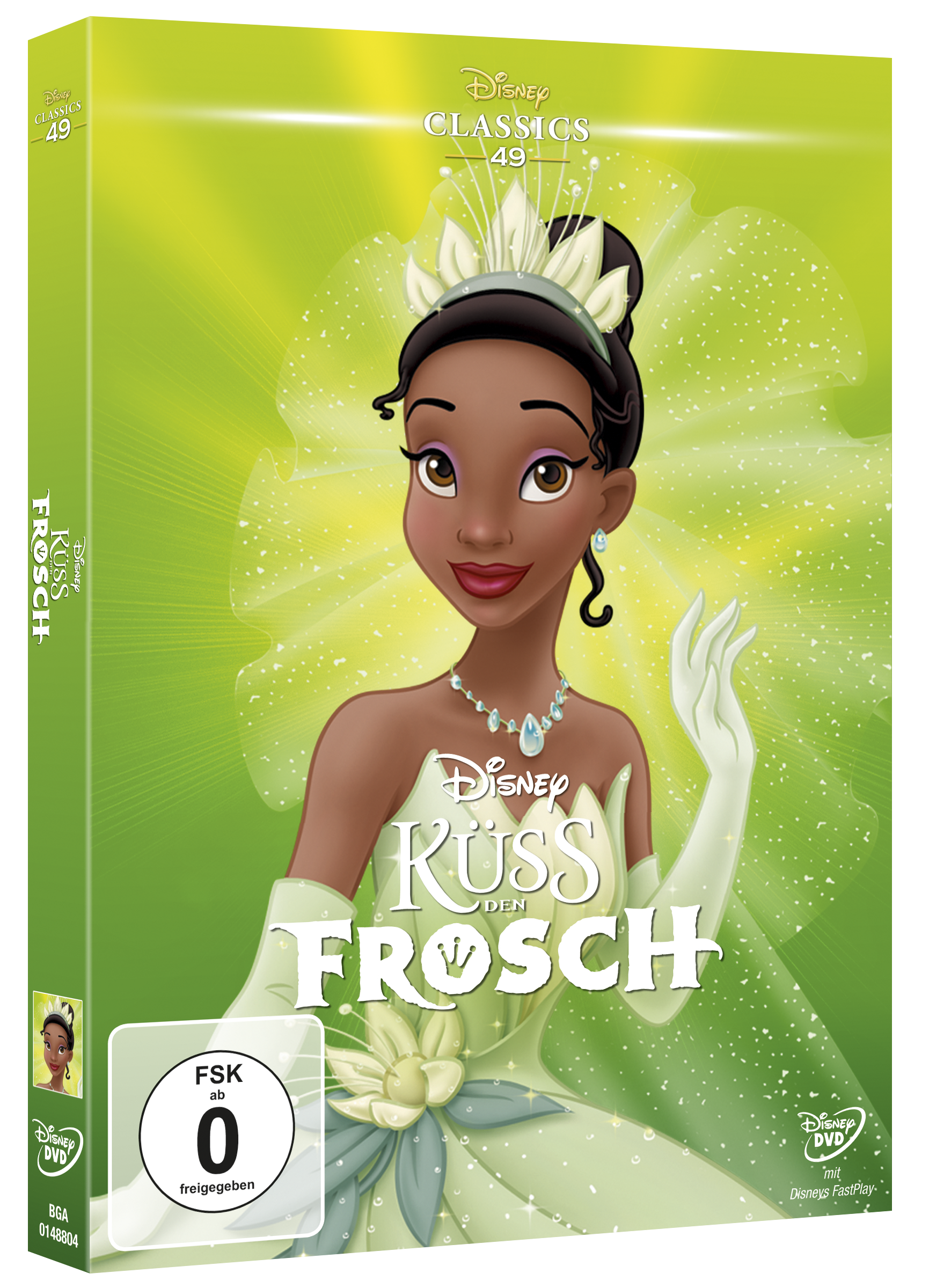 DVD von Disneys Küss den Frosch. Cartoon von Tiana auf dem Cover.