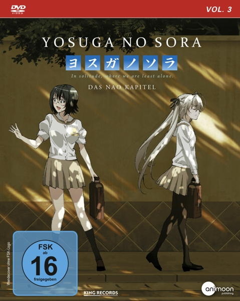 Anime-DVD-Cover mit zwei Mädchen. Eines hat schwarze, das andere weiße Haare. Beide tragen Aktenkoffer. Titel: 'Yosuga No Sora'.