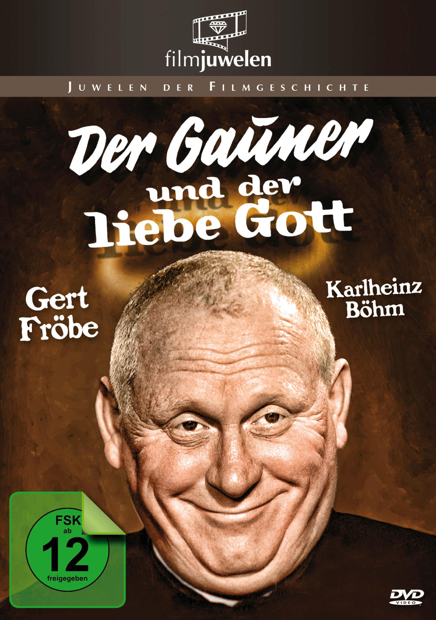 DVD-Cover von Der Gauner und der liebe Gott. Ein Mann mit lächelndem Gesicht.