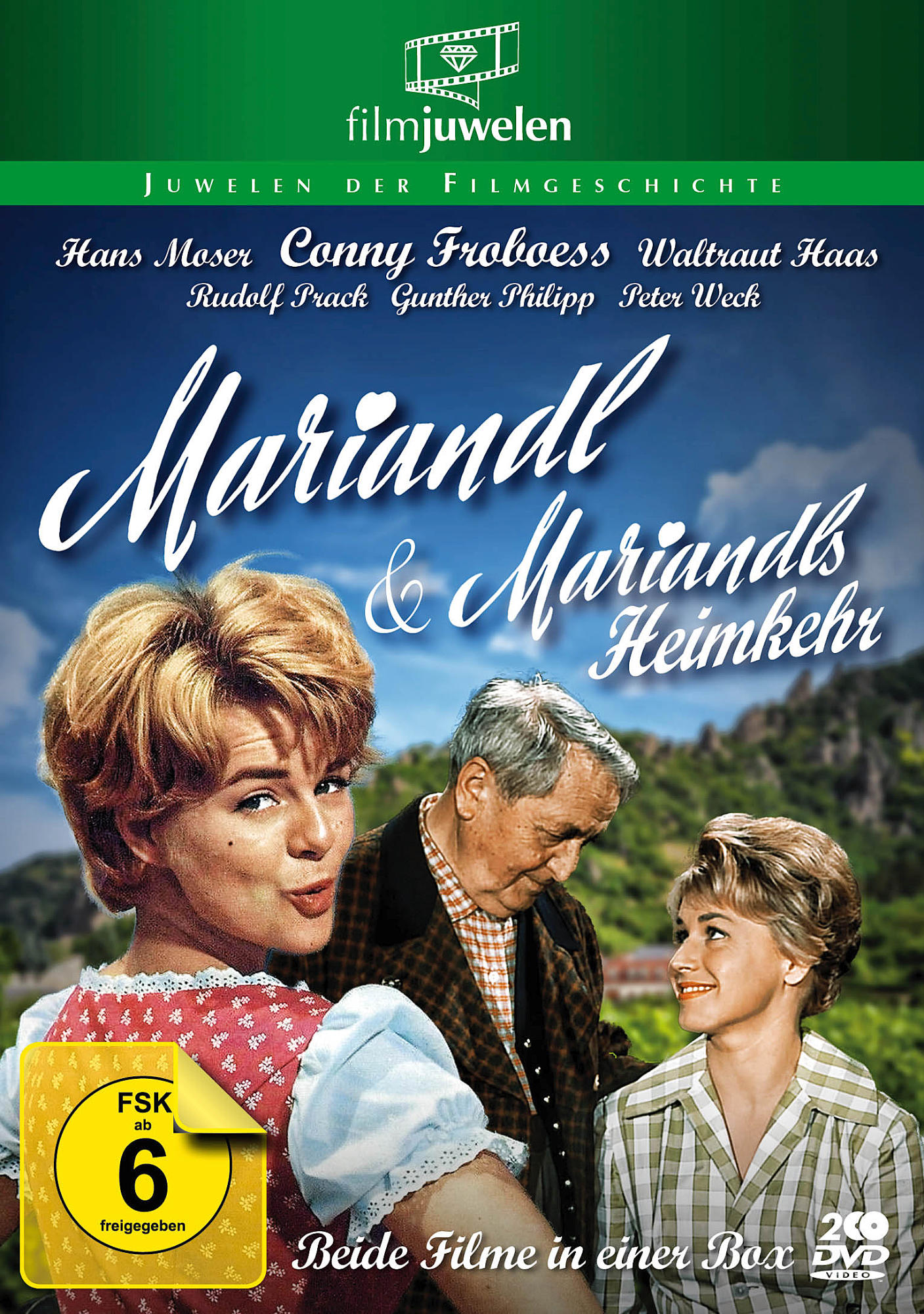 DVD-Cover. Eine Frau mit blonden Haaren steht im Mittelpunkt. Zwei andere Personen sind neben ihr. Titel: Mariandl & Mariandls Heimkehr.