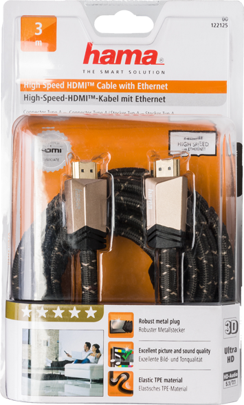 HAMA 122124 High-Speed aranyozott HDMI kábel, 3 m 
