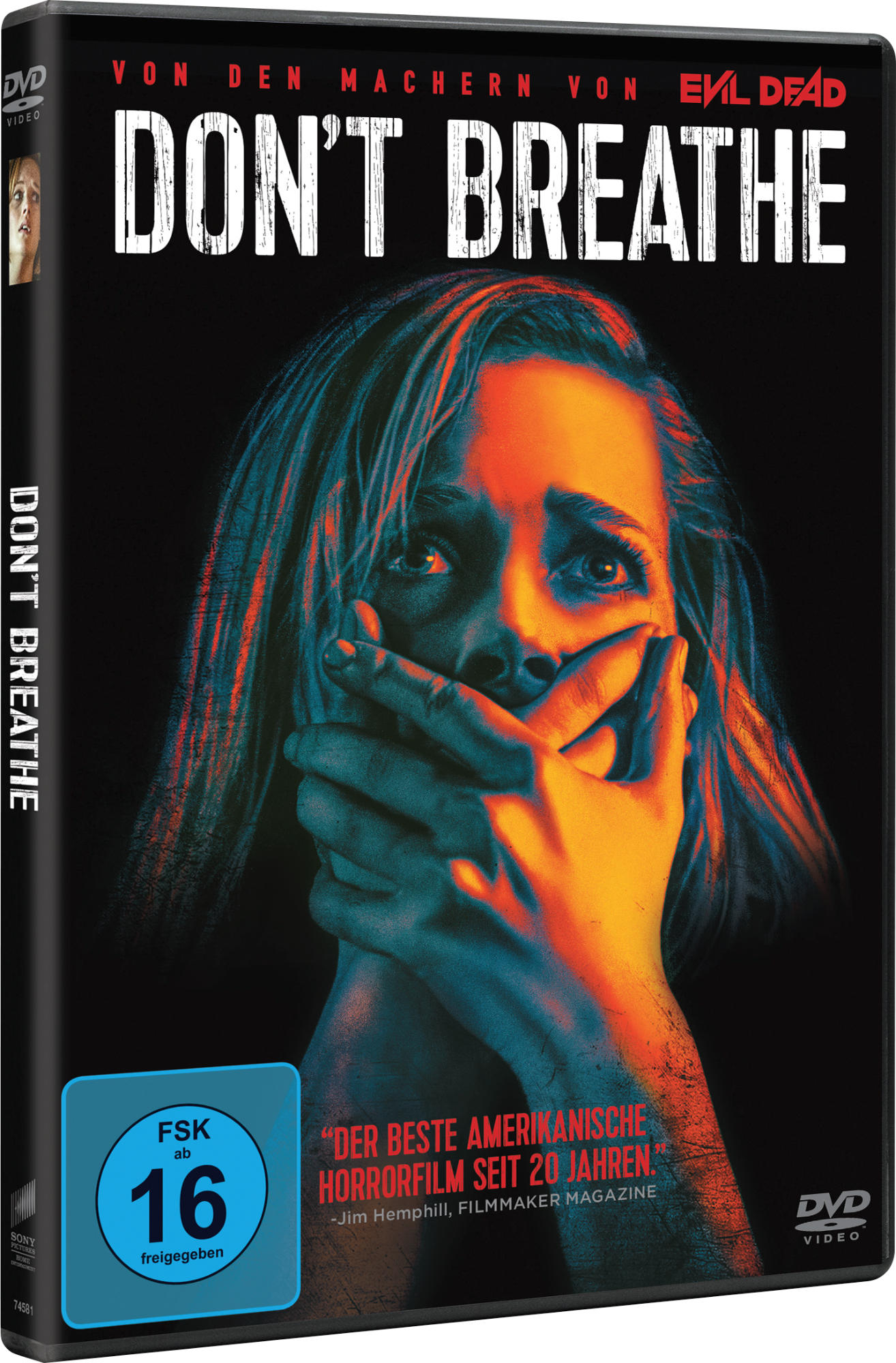 Ein Filmplakat mit einer Frau, die ihren Mund bedeckt, mit Text und dunklem Hintergrund.
