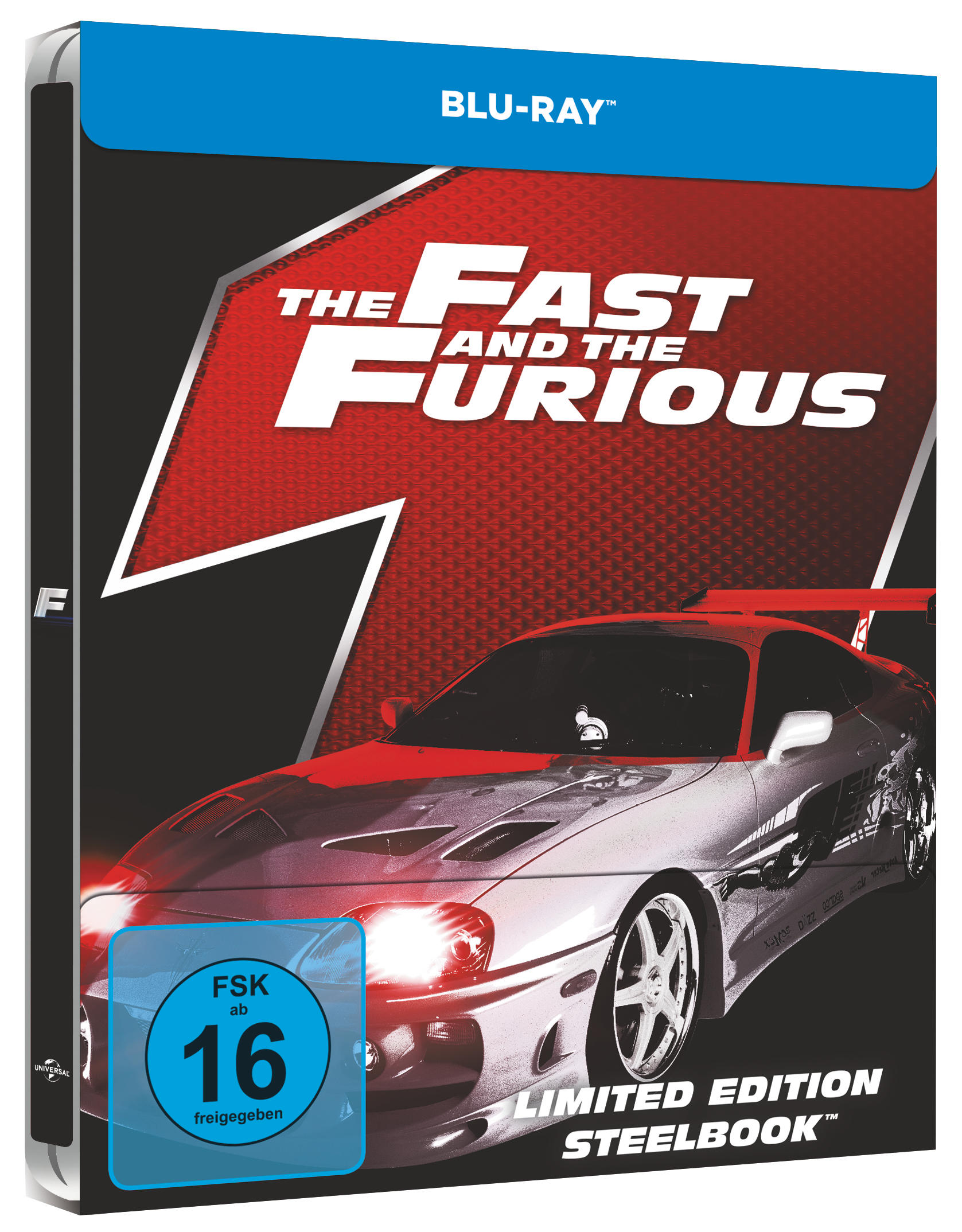 Blu-ray-Hülle für den Film 'The Fast and the Furious' mit einem Autobild und FSK 16-Label.