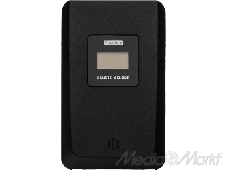Egy fekete távérzékelő eszköz egy kis képernyővel, amely a 433 MHz-et és a REMOTE SENSOR szavakat jeleníti meg.