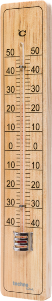 Fa hőmérő Celsius fokokkal. Piros folyadék. Számok -40-től 50-ig.