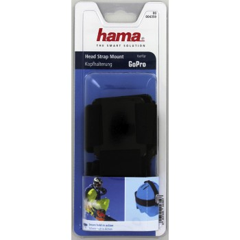 Black GoPro head strap mount in a plastic package. The package has a GoPro and a skier image.
