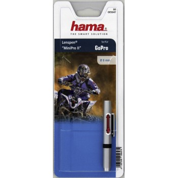 A Hama lens pen MiniPro II for GoPro, in its packaging, with a racer on a vehicle.
