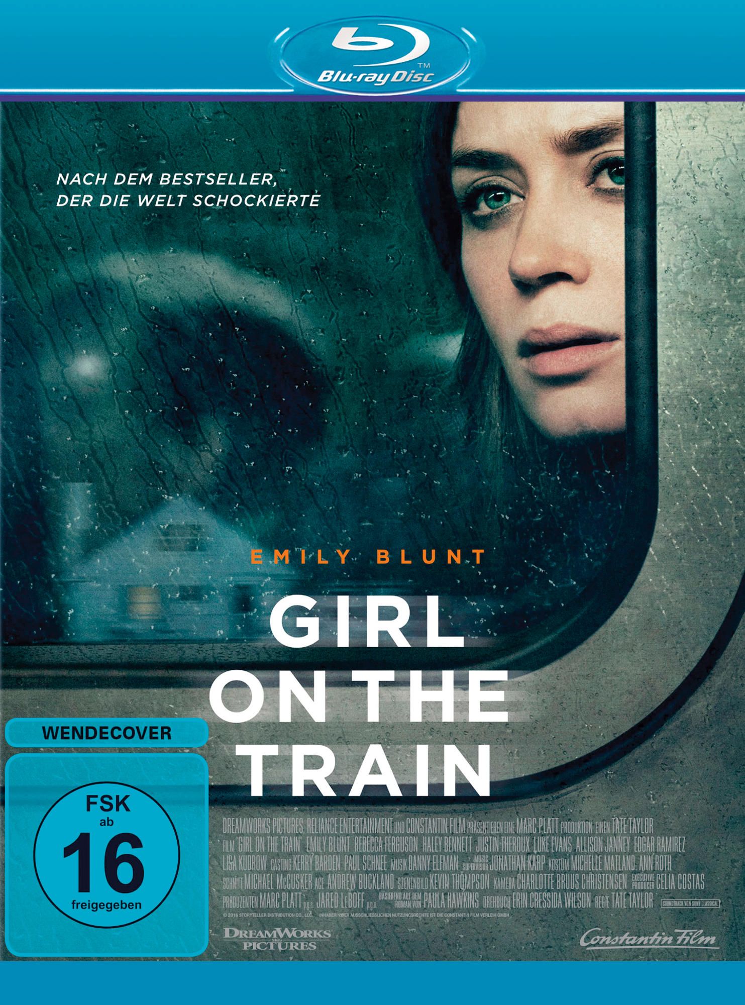 DVD-Cover von Girl on the Train, mit Emily Blunt, und einem verschwommenen Zugfenster.