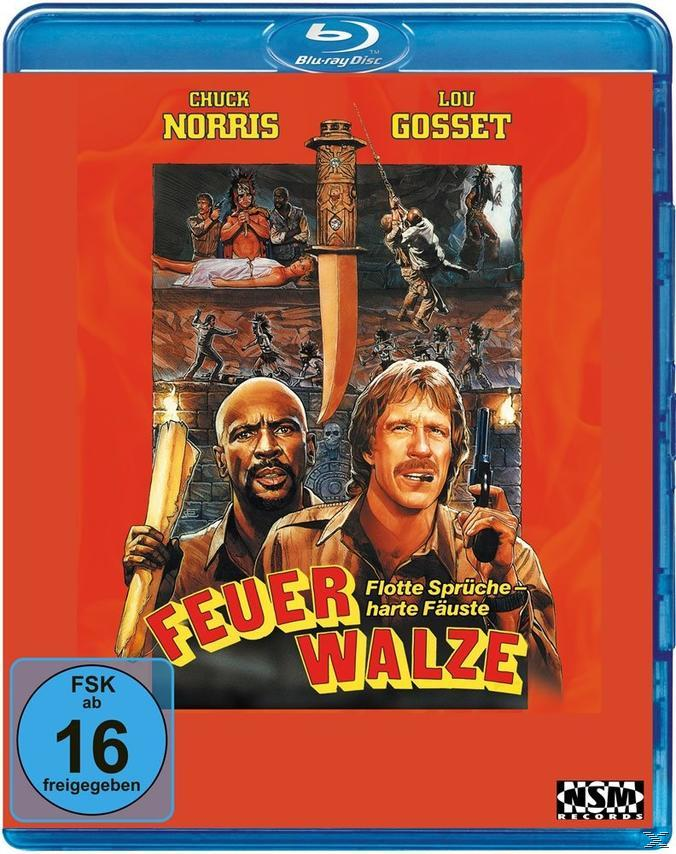 DVD-Cover für Feuerwalze mit Chuck Norris und Lou Gossett Jr. Das Cover ist überwiegend rot.