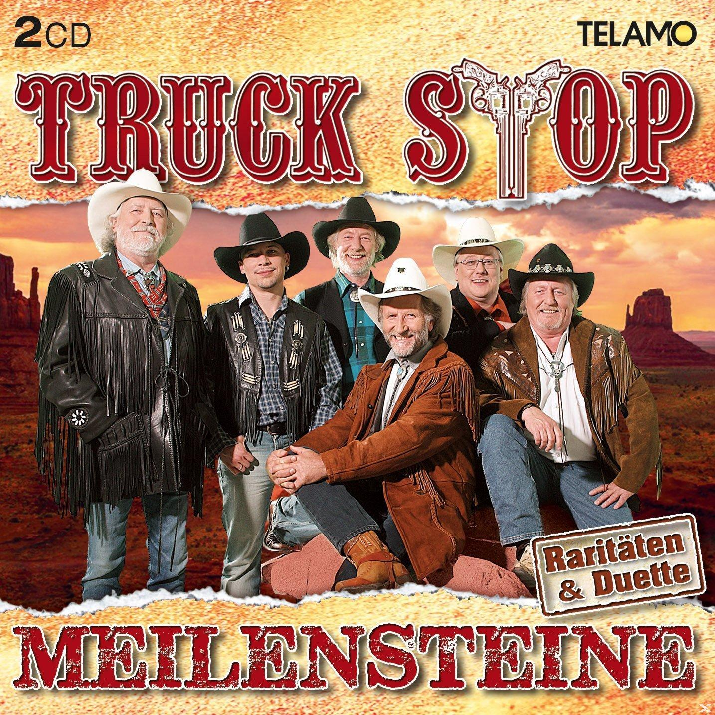 Albumcover mit einer Band von sieben Männern mit Cowboyhüten. Titel sagt "Truck Stop". Der Hintergrund ist eine Wüstenlandschaft.