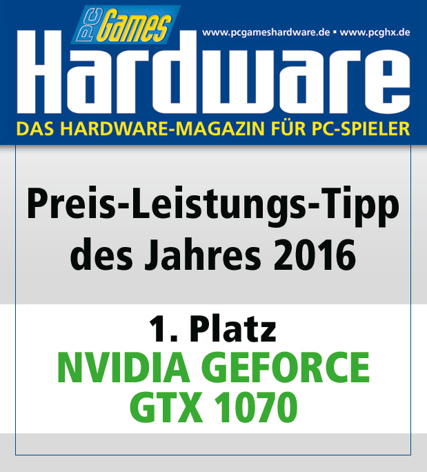PC Games Hardware Magazin-Cover, Preis-Leistungs-Tipp des Jahres 2016, NVIDIA GEFORCE GTX 1070.