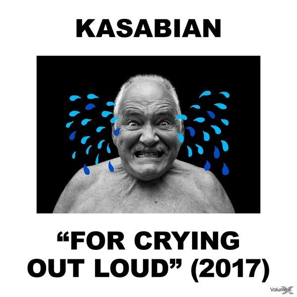 Schwarz-Weiß-Bild. Mann mit Tränen. Text 'FOR CRYING OUT LOUD' und Bandname.