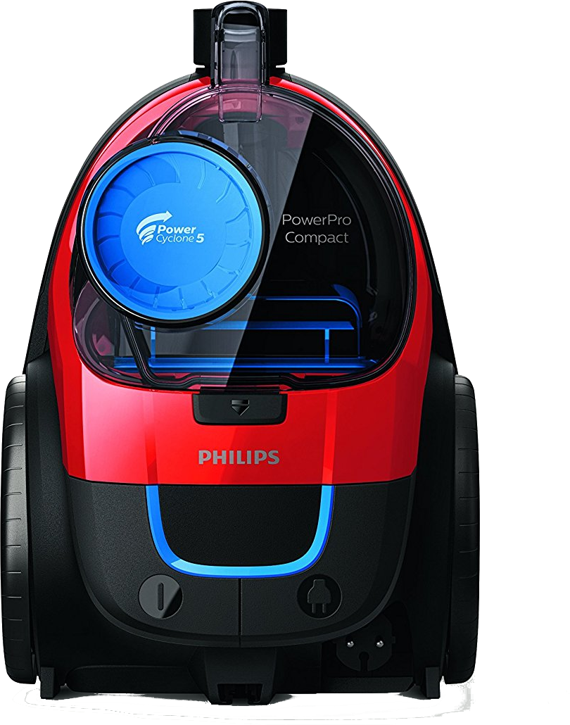 Piros és fekete Philips PowerPro Compact porszívó.