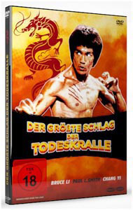 DVD-Cover: Bruce Lee in Aktion, mit einem feurigen Drachen. Titel: 'Der Grösste Schlag der Todeskralle'.