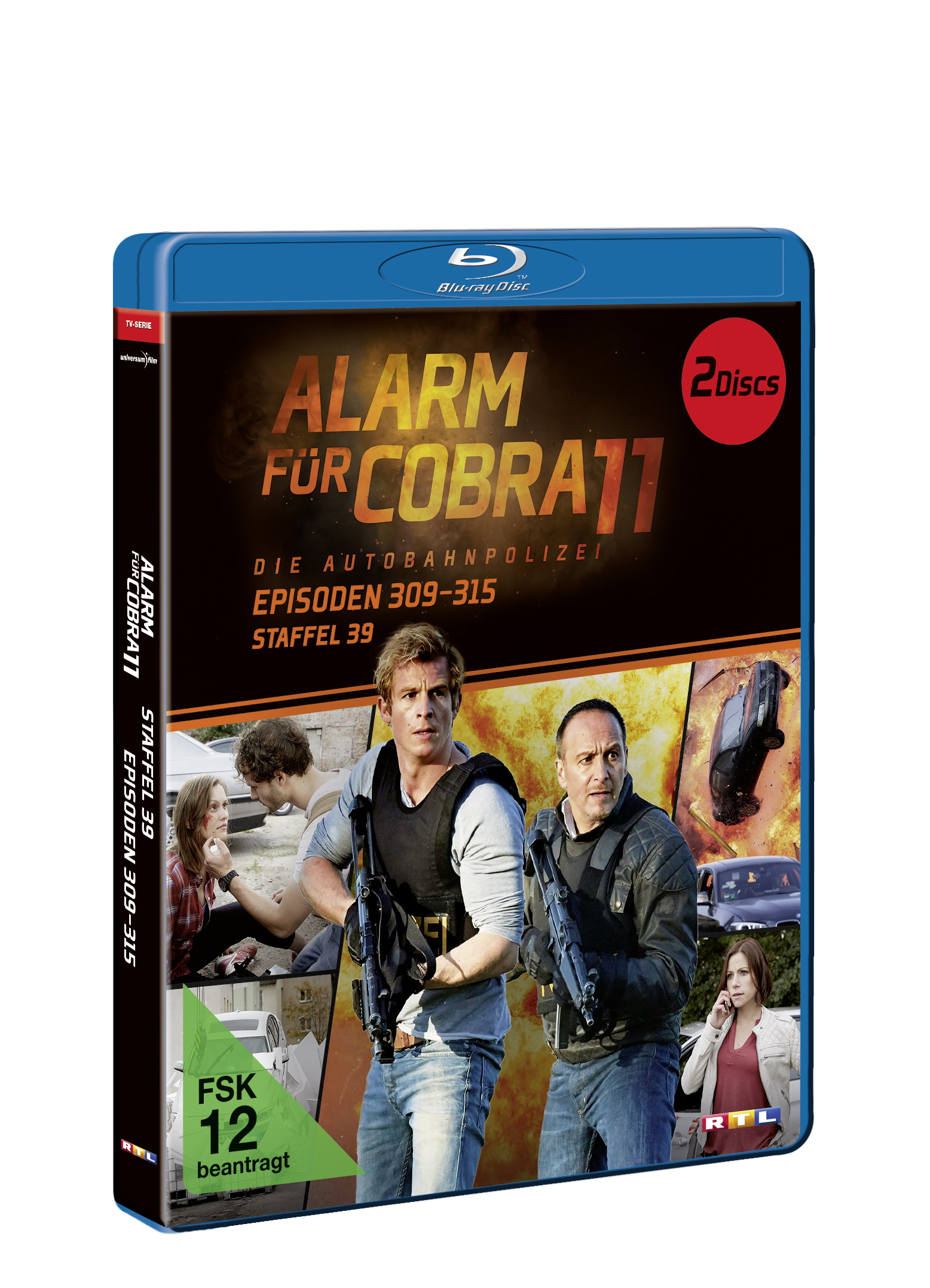 Blu-ray-Disc-Cover mit Schauspielern. Der Titel lautet 'Alarm für Cobra 11', der Hintergrund hat Autos.