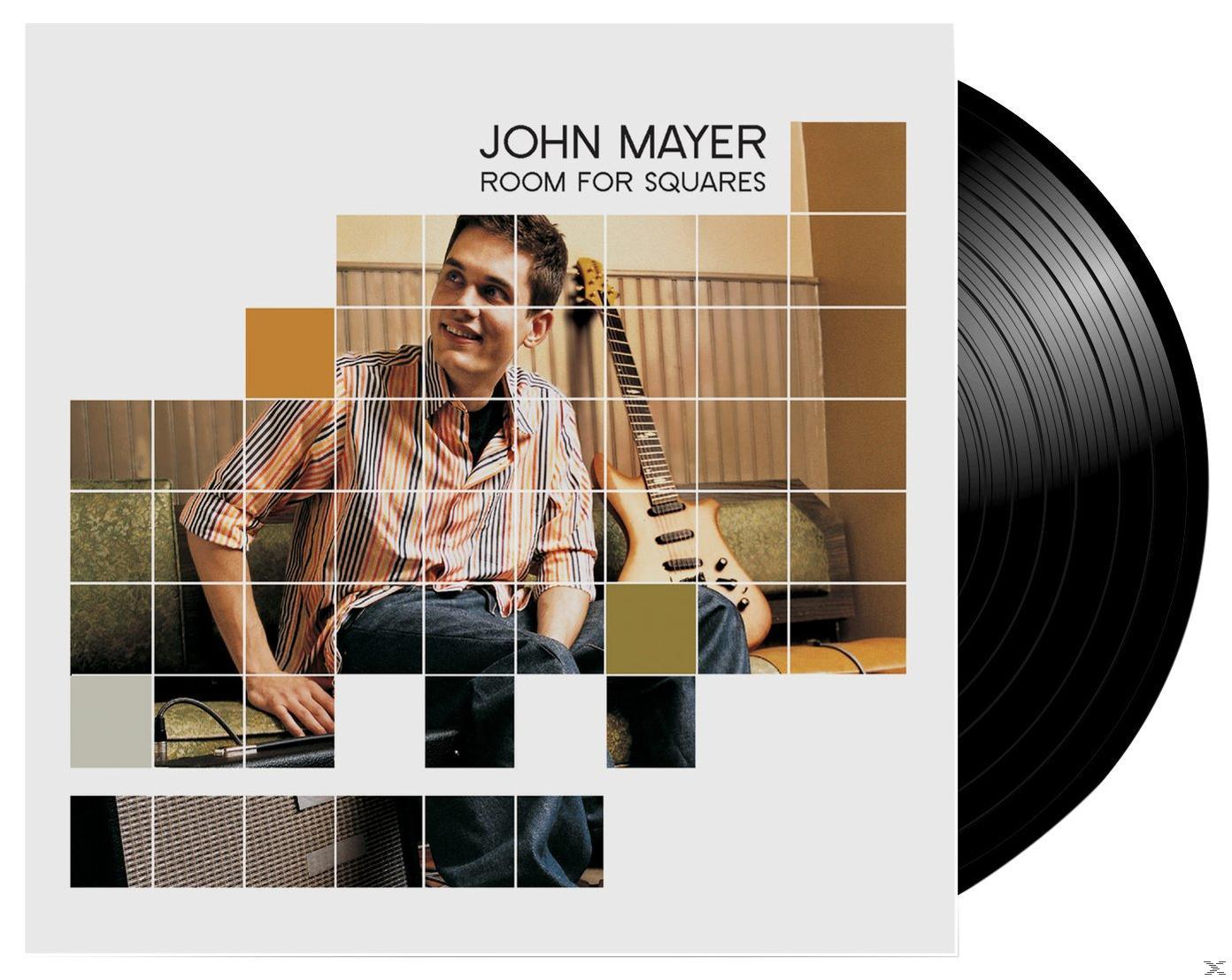 John Mayer Albumcover, Bild von ihm, Gitarre, Rasterdesign, schwarze Schallplatte.