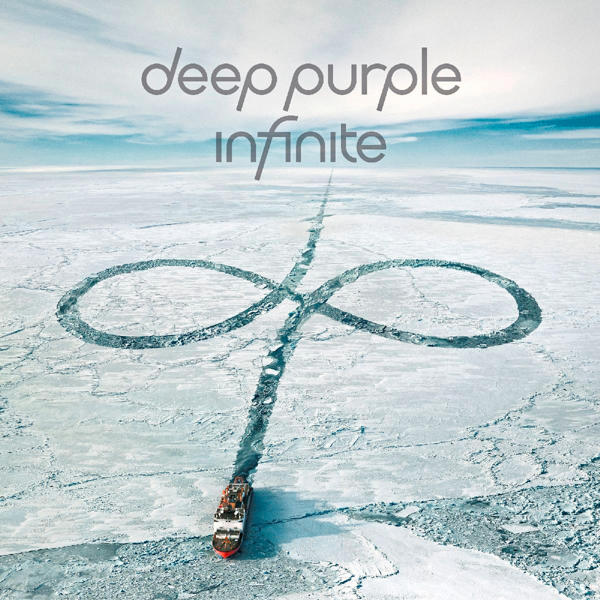 Albumcover mit Eis und einem Schiff. Der Titel 'Infinite' und der Künstlername 'Deep Purple' sind sichtbar.