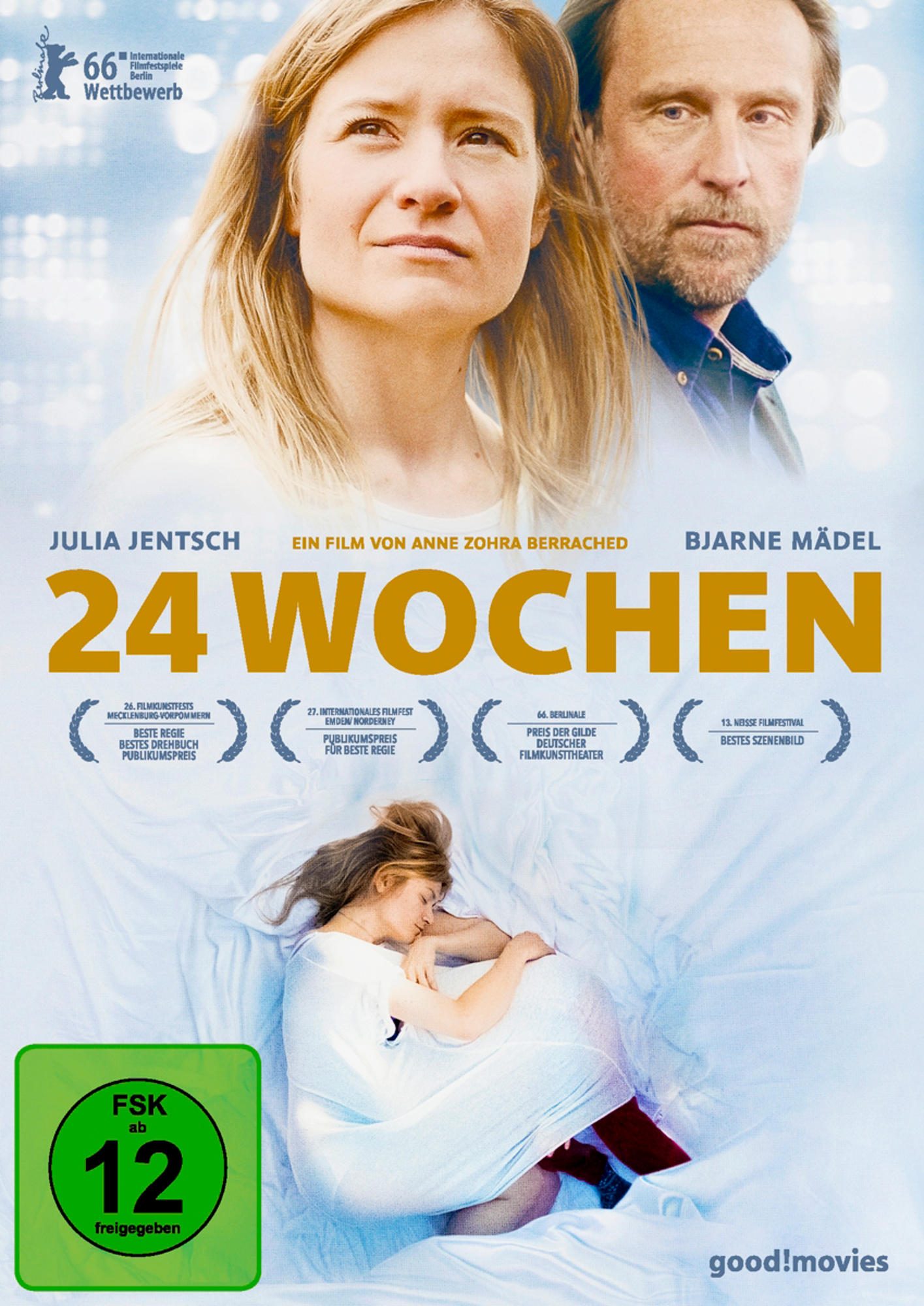 Filmplakat: Frau und Mann schauen nach oben, Titel '24 Wochen'.
