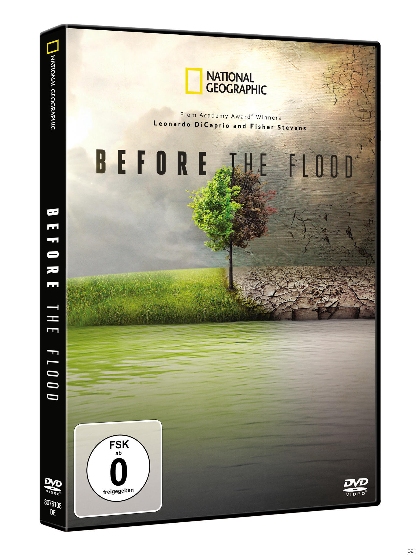 DVD-Hülle für 'Before the Flood'. Das Cover zeigt einen Baum, der zur Hälfte grün und trocken ist, und einen See.