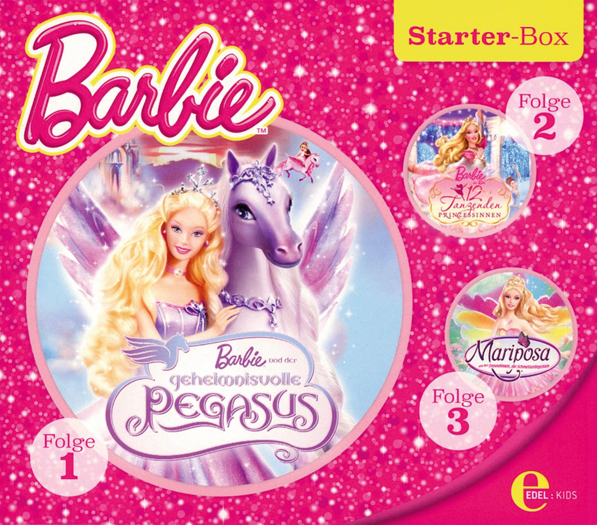 DVD-Box: Barbie und ein Einhorn. Text: Barbie und der gehemnisvolle Pegasus.